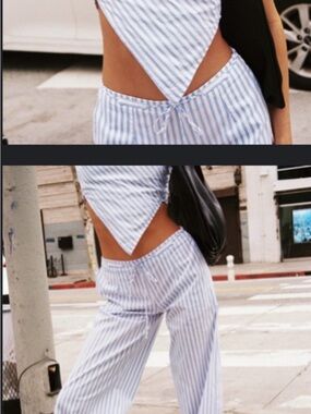 Princess Polly Blue & White Striped Wide-Leg Pants